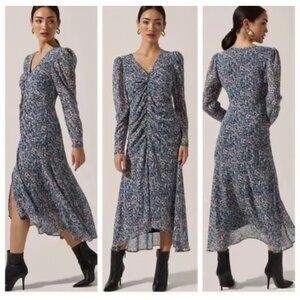 Anthropologie ASTR Midi Dress Blue Pink Medium M Tiny Floral Cottagecore Ditsy